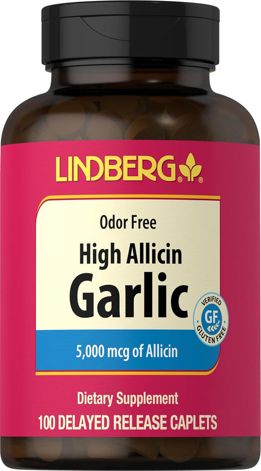 Garlic Supplement Pills | 500mg | 100 Caplets | Odorless with High Allicin (5000mcg) | Allium Sativum Extract | Non-GMO, Gluten Free