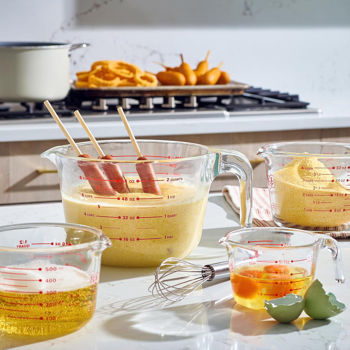 Glass Measuring Cups Set of 4 – Heat-Resistant, Easy-Read Measurements, Ergonomic Handle & Pour Spout, Dishwasher Safe, Kitchen Bakeware Liquid Batter Mixing Bowls (1 cup, 2 cup, 4 cup, 8 Cup)