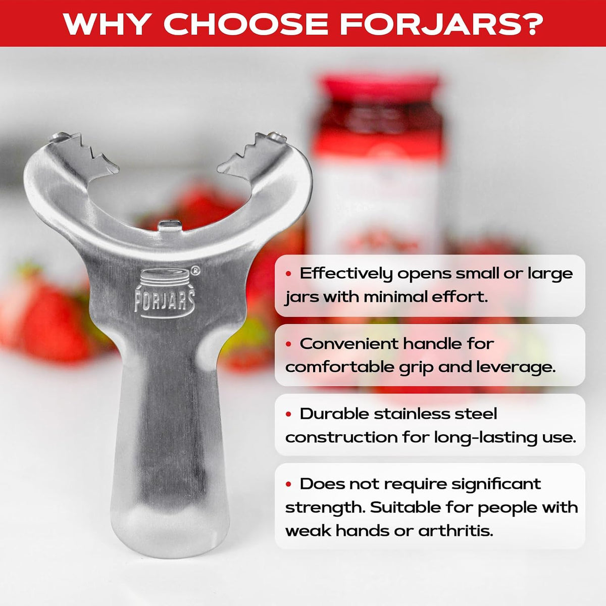 Forjars Manual Jar Opener - Rated Tool for Canning - Open Mason Jars Twist-Off, Screw-Top, Canning Lids - Can Gripper Aids - Original-Handed Mason Kitchen Lid Aid Plastic Bottle Openers