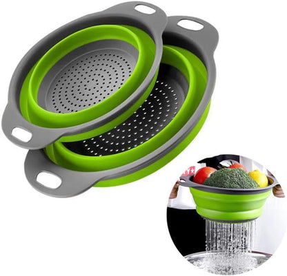 2 Pack Collapsible Colander Set, Foldable Collapsible Strainers for Kitchen, Small Round Colander with Base and Handles for Pasta, Fruit, Vegetables – Space-Saving Kitchen Strainer Baskets