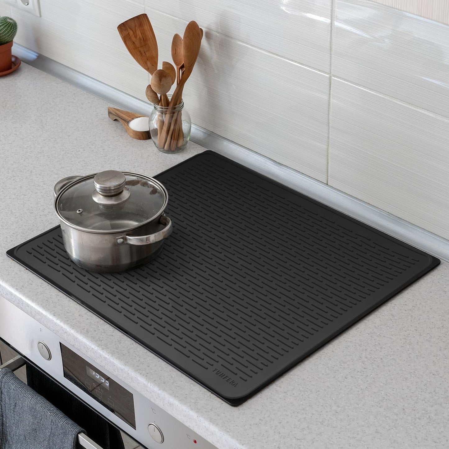 Stove Top Cover for Electric Stove - Silicone Stove Mat for Glass Top, Glass Cooktop Protector, XL Dish Drying Mats for Kitchen,Oven Covers for Electric Stove (Black,30 x 21)