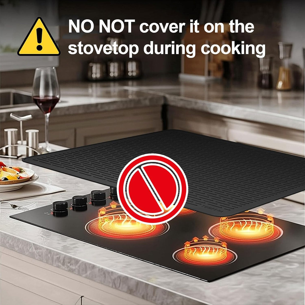 Stove Top Cover for Electric Stove - Silicone Stove Mat for Glass Top, Glass Cooktop Protector, XL Dish Drying Mats for Kitchen,Oven Covers for Electric Stove (Black,30 x 21)