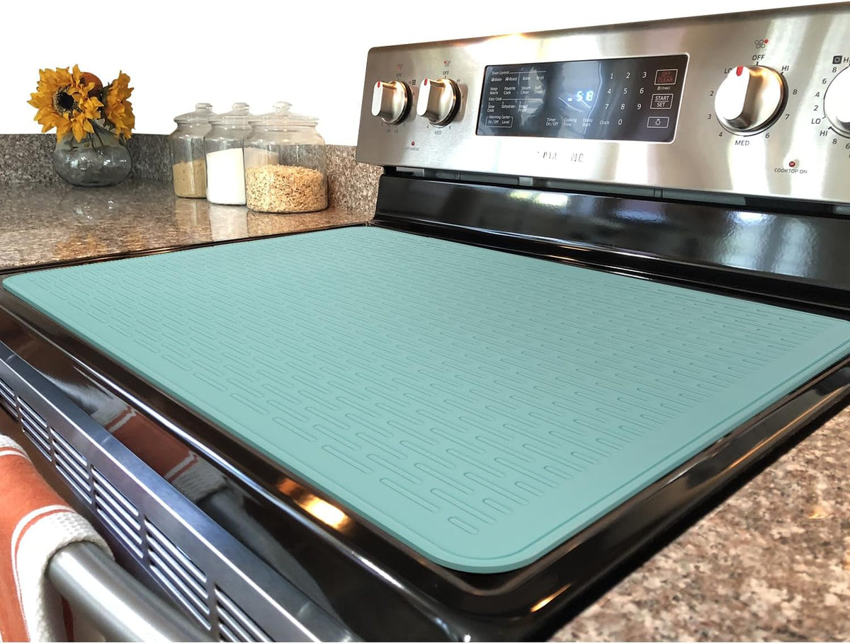 Stove Top Cover for Electric Stove - Silicone Stove Mat for Glass Top, Glass Cooktop Protector, XL Dish Drying Mats for Kitchen,Oven Covers for Electric Stove (Black,30 x 21)