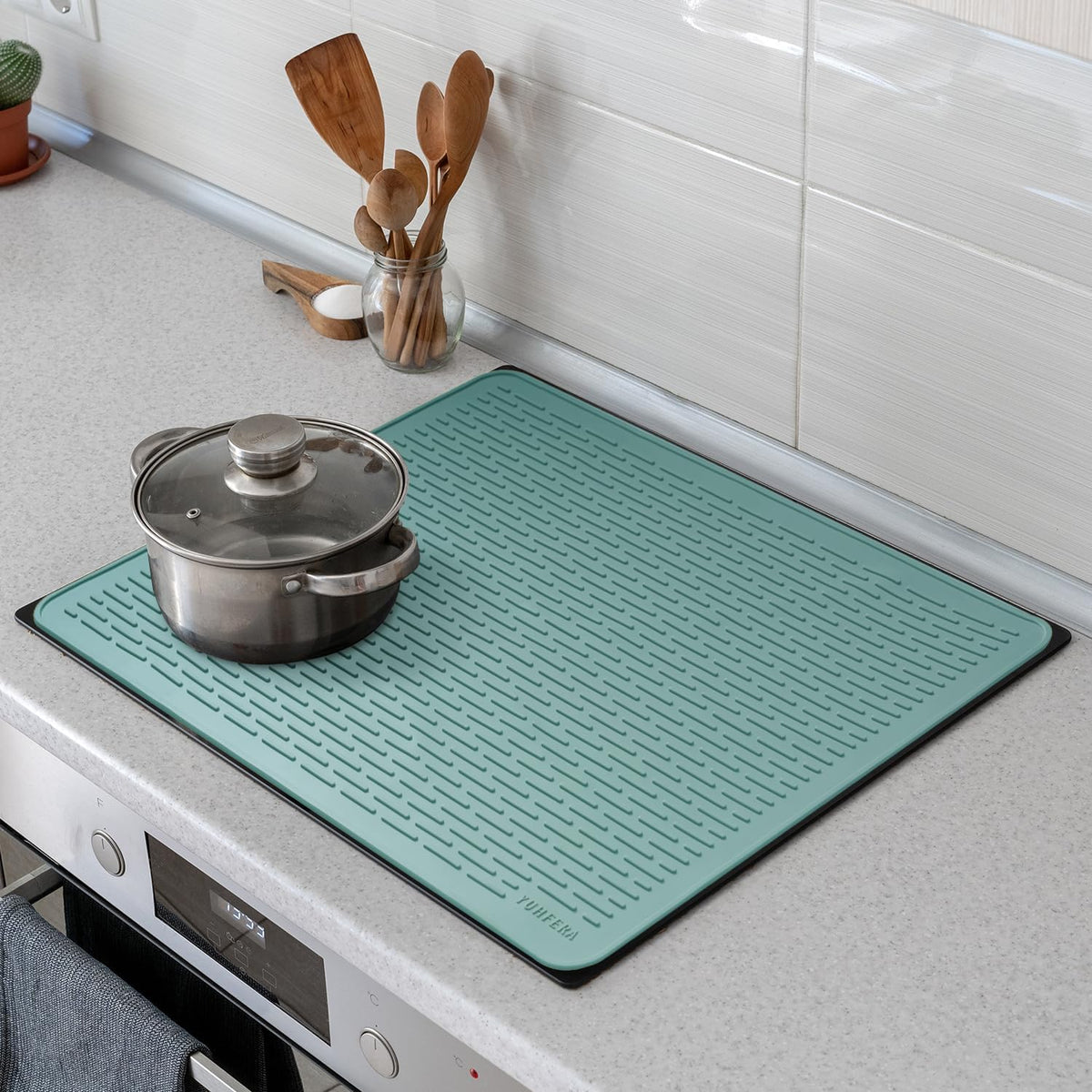 Stove Top Cover for Electric Stove - Silicone Stove Mat for Glass Top, Glass Cooktop Protector, XL Dish Drying Mats for Kitchen,Oven Covers for Electric Stove (Black,30 x 21)