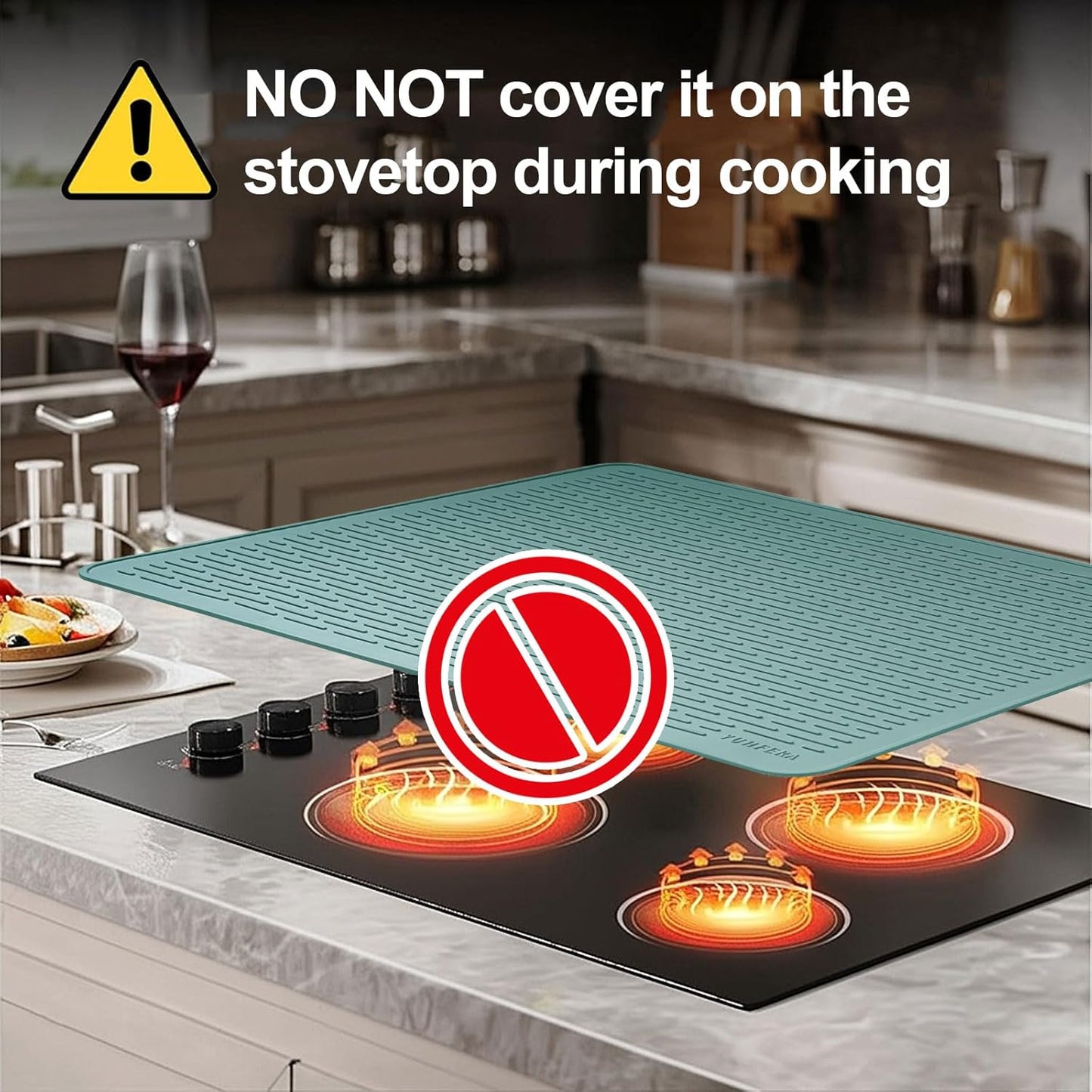 Stove Top Cover for Electric Stove - Silicone Stove Mat for Glass Top, Glass Cooktop Protector, XL Dish Drying Mats for Kitchen,Oven Covers for Electric Stove (Black,30 x 21)