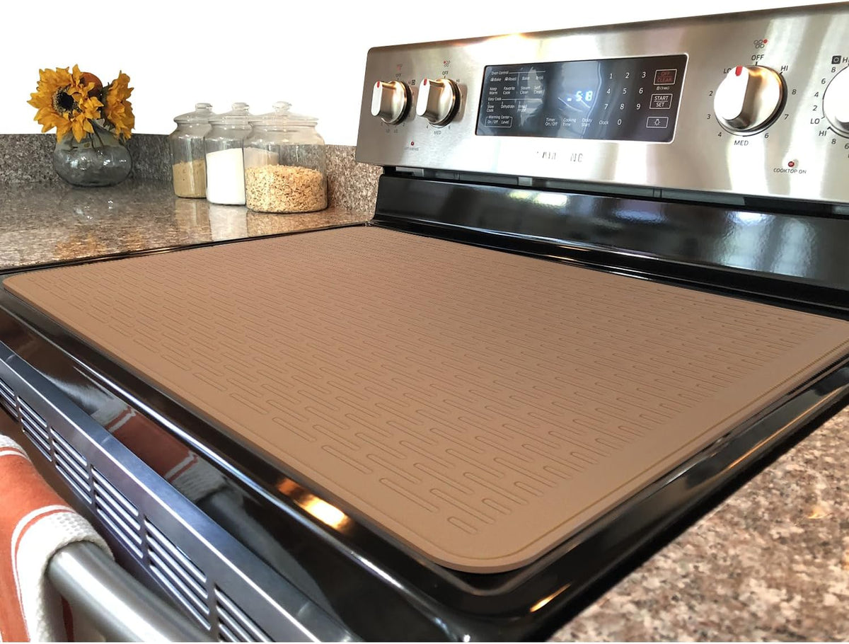 Stove Top Cover for Electric Stove - Silicone Stove Mat for Glass Top, Glass Cooktop Protector, XL Dish Drying Mats for Kitchen,Oven Covers for Electric Stove (Black,30 x 21)