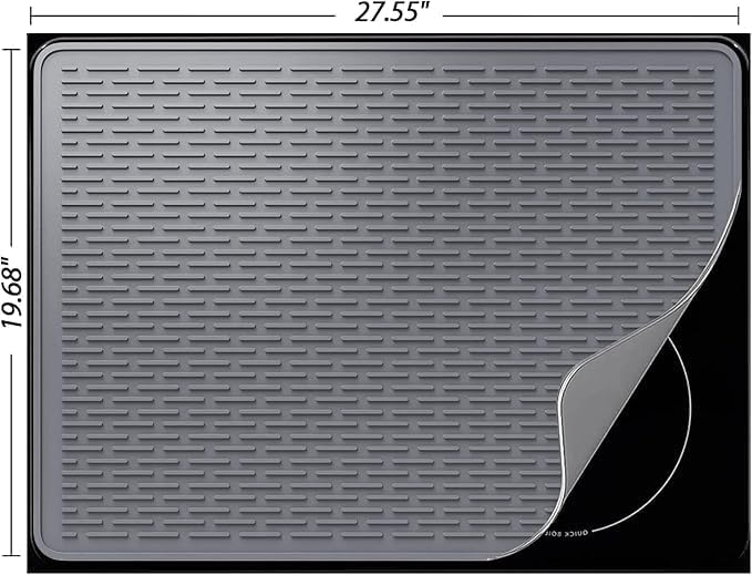 Stove Top Cover for Electric Stove - Silicone Stove Mat for Glass Top, Glass Cooktop Protector, XL Dish Drying Mats for Kitchen,Oven Covers for Electric Stove (Black,30 x 21)