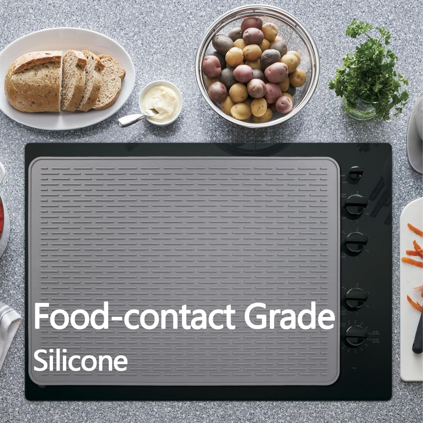 Stove Top Cover for Electric Stove - Silicone Stove Mat for Glass Top, Glass Cooktop Protector, XL Dish Drying Mats for Kitchen,Oven Covers for Electric Stove (Black,30 x 21)