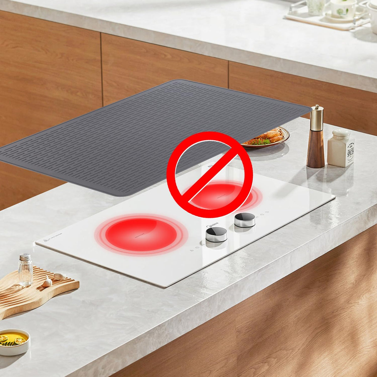 Stove Top Cover for Electric Stove - Silicone Stove Mat for Glass Top, Glass Cooktop Protector, XL Dish Drying Mats for Kitchen,Oven Covers for Electric Stove (Black,30 x 21)