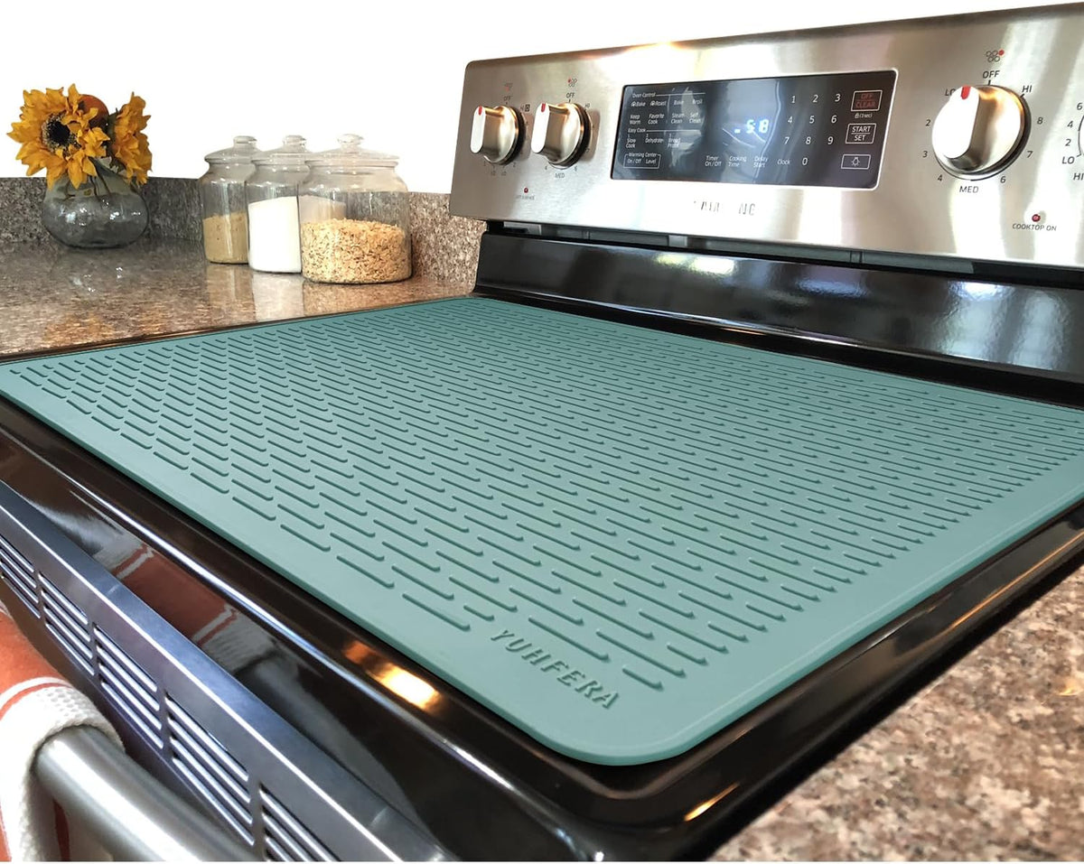 Stove Top Cover for Electric Stove - Silicone Stove Mat for Glass Top, Glass Cooktop Protector, XL Dish Drying Mats for Kitchen,Oven Covers for Electric Stove (Black,30 x 21)