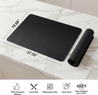 Stove Top Cover for Electric Stove - Silicone Stove Mat for Glass Top, Glass Cooktop Protector, XL Dish Drying Mats for Kitchen,Oven Covers for Electric Stove (Black,30 x 21)