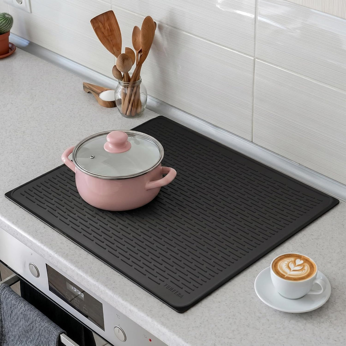 Stove Top Cover for Electric Stove - Silicone Stove Mat for Glass Top, Glass Cooktop Protector, XL Dish Drying Mats for Kitchen,Oven Covers for Electric Stove (Black,30 x 21)