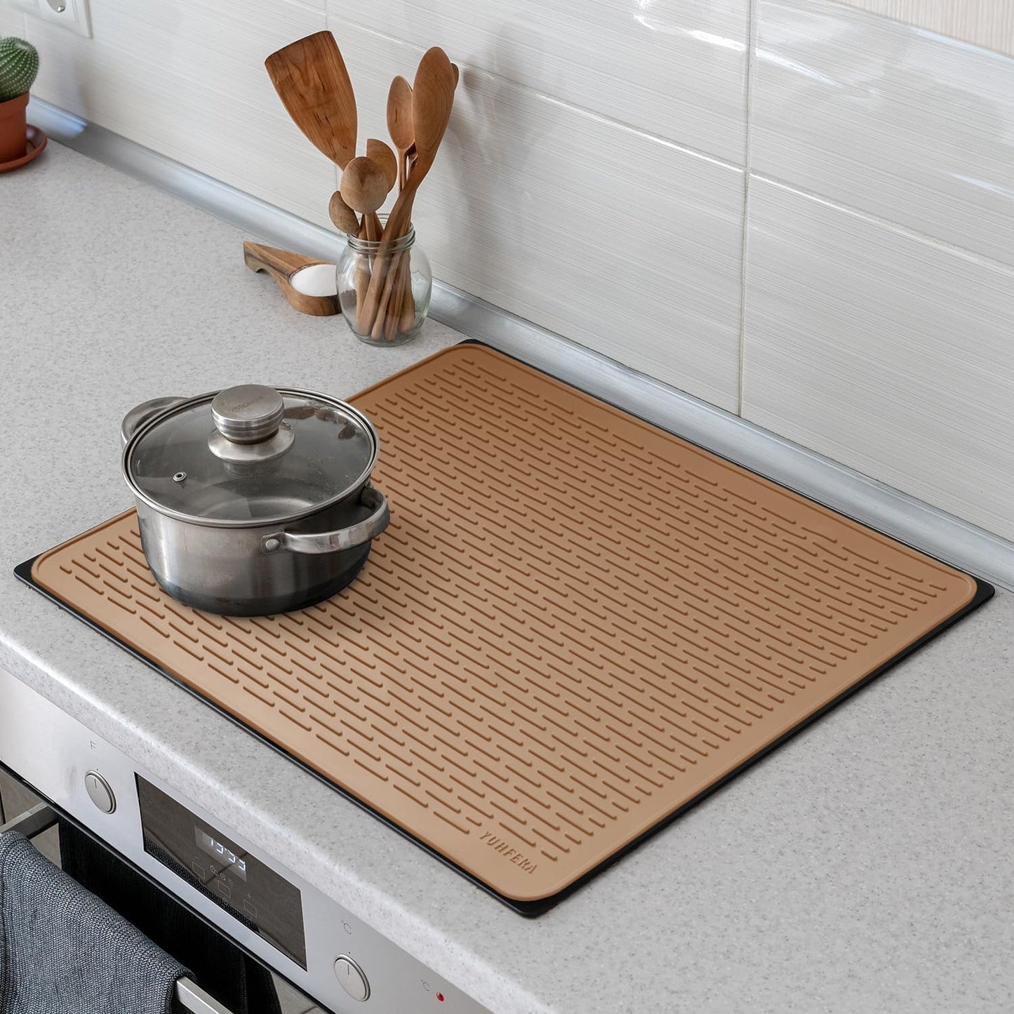 Stove Top Cover for Electric Stove - Silicone Stove Mat for Glass Top, Glass Cooktop Protector, XL Dish Drying Mats for Kitchen,Oven Covers for Electric Stove (Black,30 x 21)