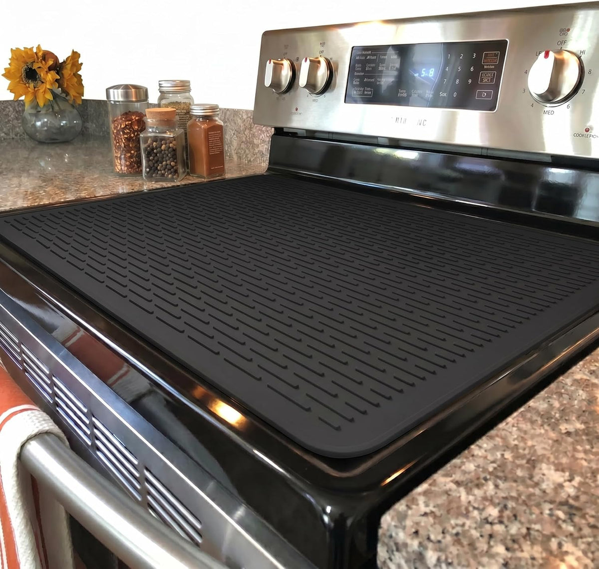 Stove Top Cover for Electric Stove - Silicone Stove Mat for Glass Top, Glass Cooktop Protector, XL Dish Drying Mats for Kitchen,Oven Covers for Electric Stove (Black,30 x 21)