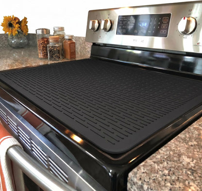 Stove Top Cover for Electric Stove - Silicone Stove Mat for Glass Top, Glass Cooktop Protector, XL Dish Drying Mats for Kitchen,Oven Covers for Electric Stove (Black,30 x 21)