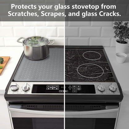 Stove Top Cover for Electric Stove - Silicone Stove Mat for Glass Top, Glass Cooktop Protector, XL Dish Drying Mats for Kitchen,Oven Covers for Electric Stove (Black,30 x 21)