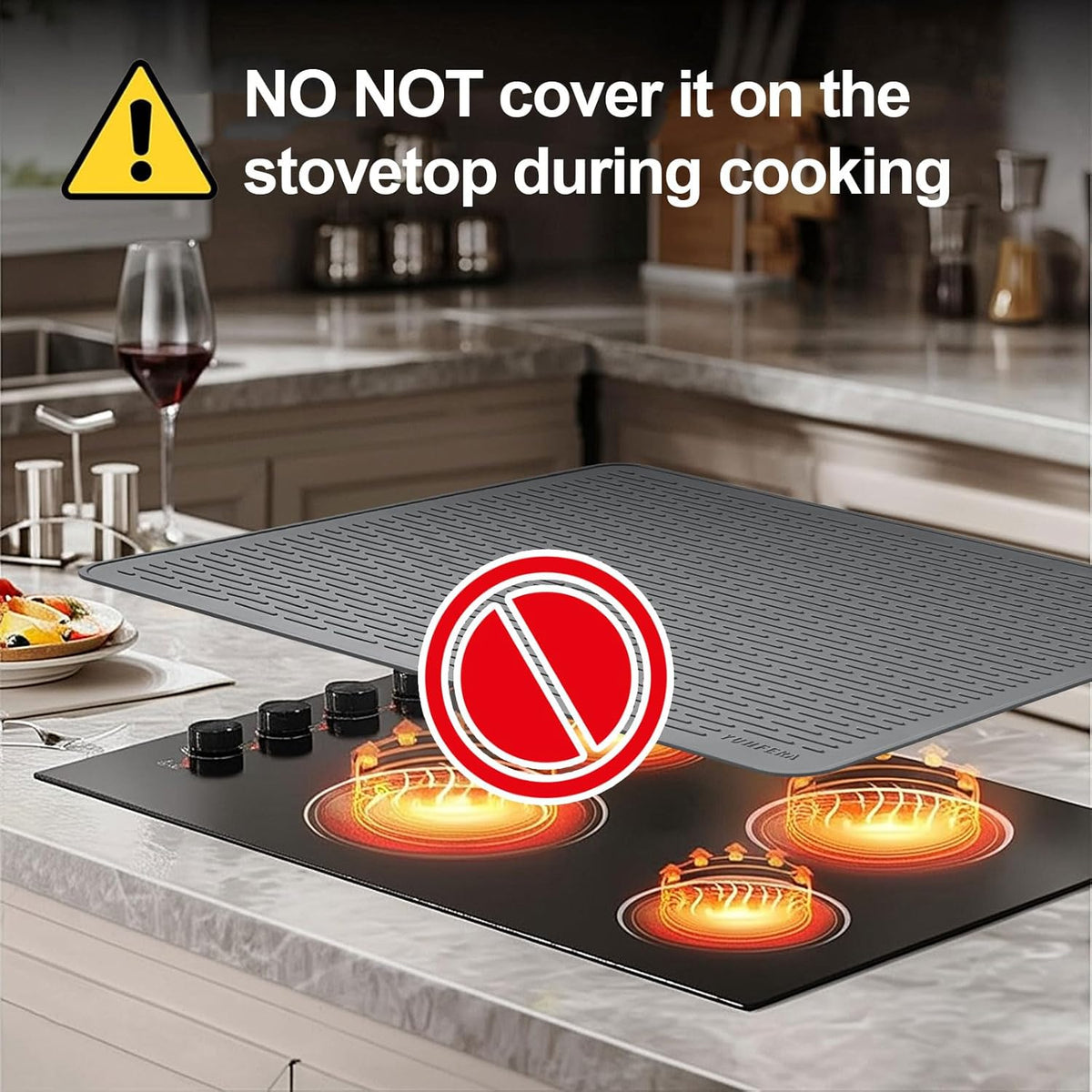 Stove Top Cover for Electric Stove - Silicone Stove Mat for Glass Top, Glass Cooktop Protector, XL Dish Drying Mats for Kitchen,Oven Covers for Electric Stove (Black,30 x 21)