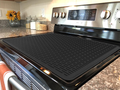 Stove Top Cover for Electric Stove - Silicone Stove Mat for Glass Top, Glass Cooktop Protector, XL Dish Drying Mats for Kitchen,Oven Covers for Electric Stove (Black,30 x 21)