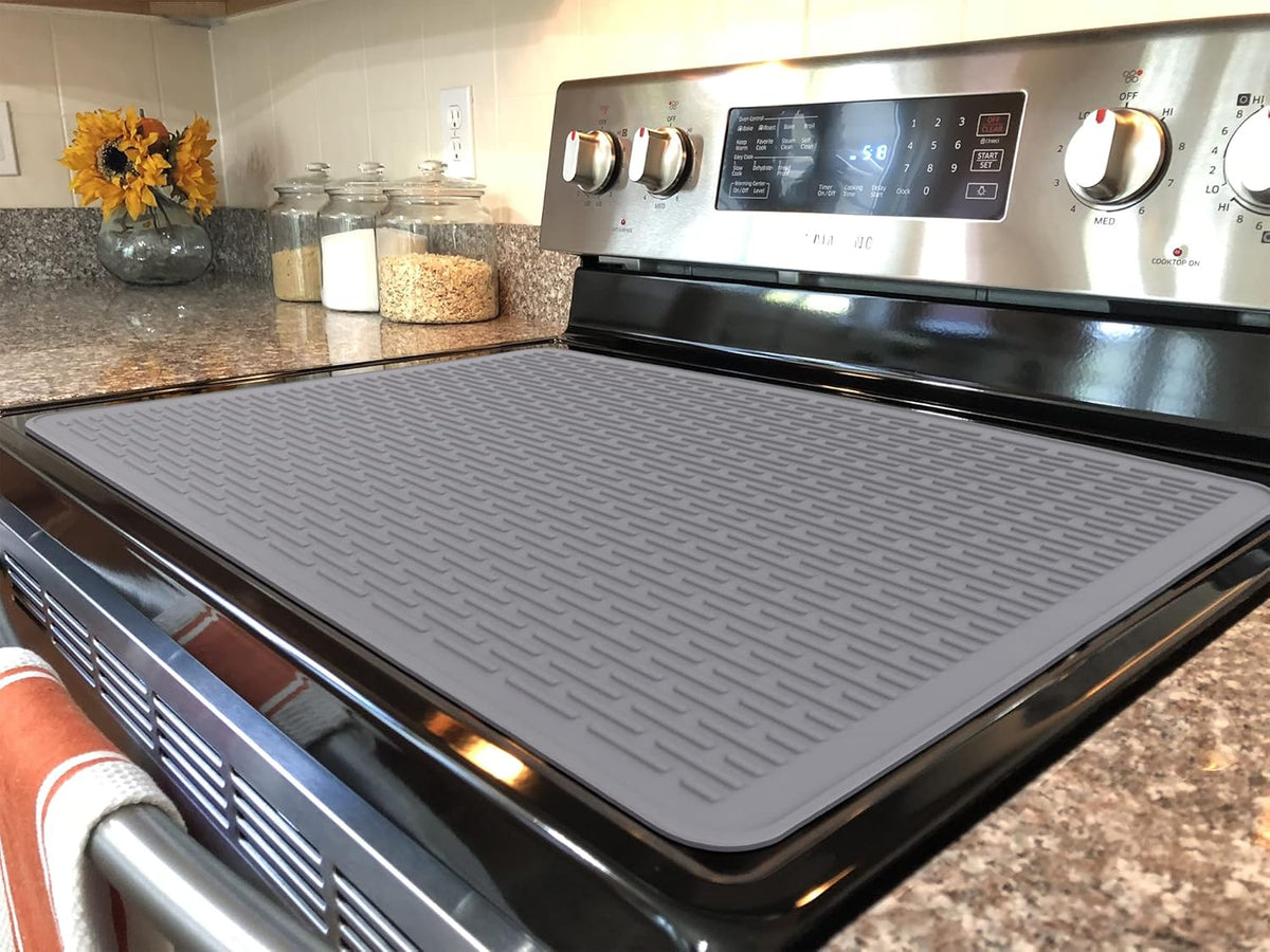Stove Top Cover for Electric Stove - Silicone Stove Mat for Glass Top, Glass Cooktop Protector, XL Dish Drying Mats for Kitchen,Oven Covers for Electric Stove (Black,30 x 21)