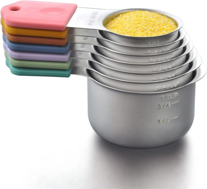 Magnetic Measuring Cups Set, 7 Pieces 18/8 Stainless Steel Stackable Nesting Heavy Duty Measuring Cups, kitchen Tools, Perfect for Dry and Liquid Ingredients, Dishwasher Safe (Muticolour, 7 set)