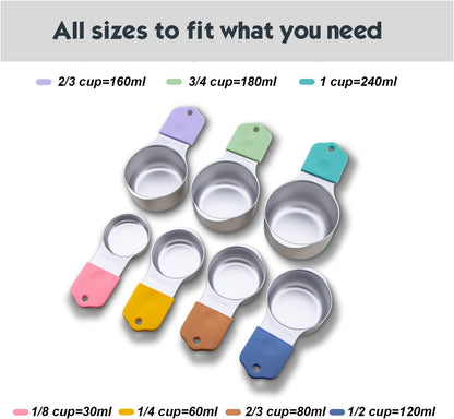 Magnetic Measuring Cups Set, 7 Pieces 18/8 Stainless Steel Stackable Nesting Heavy Duty Measuring Cups, kitchen Tools, Perfect for Dry and Liquid Ingredients, Dishwasher Safe (Muticolour, 7 set)