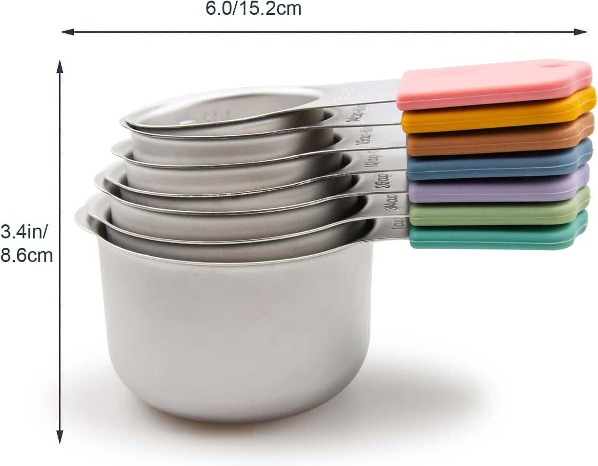 Magnetic Measuring Cups Set, 7 Pieces 18/8 Stainless Steel Stackable Nesting Heavy Duty Measuring Cups, kitchen Tools, Perfect for Dry and Liquid Ingredients, Dishwasher Safe (Muticolour, 7 set)