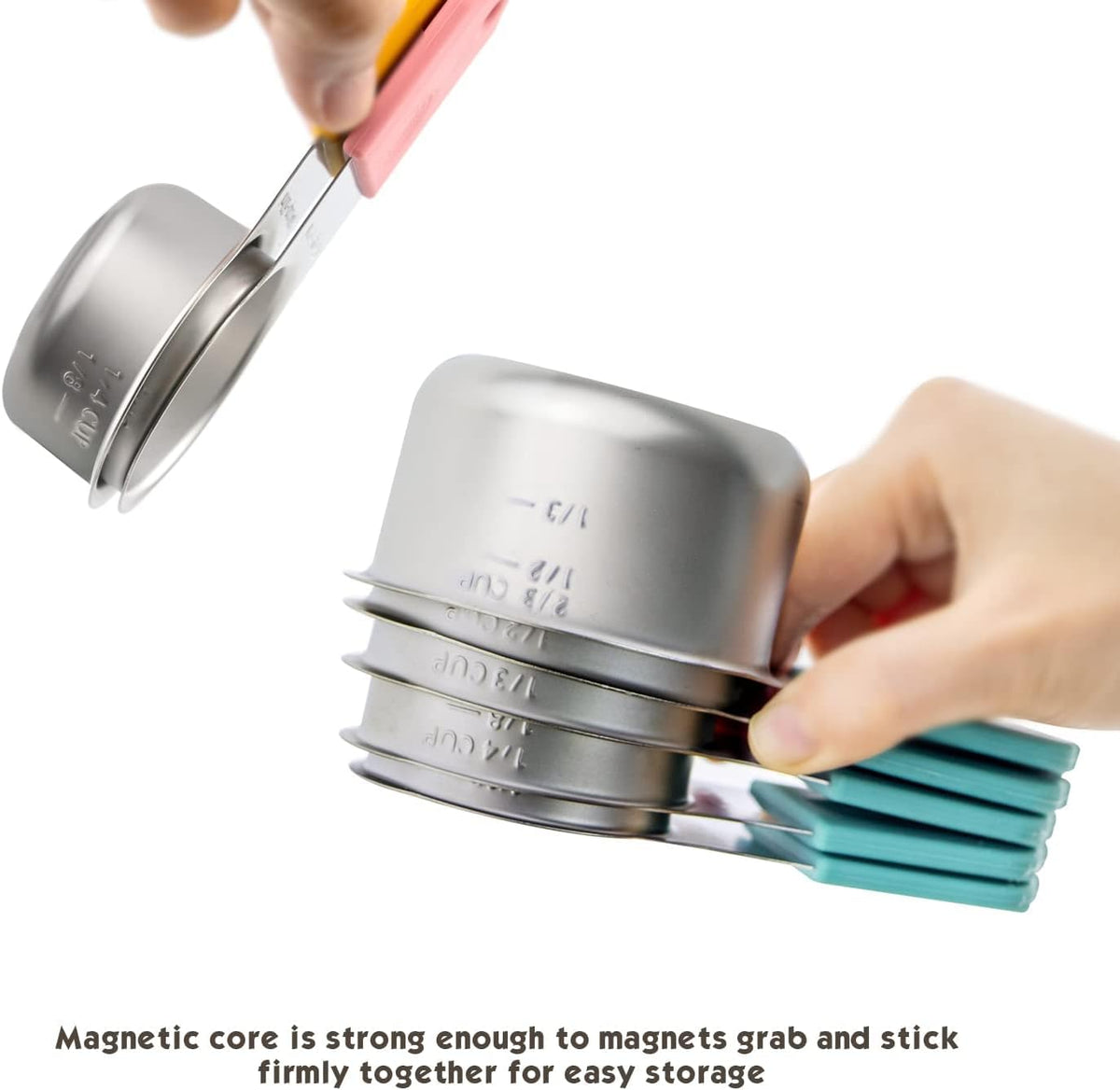 Magnetic Measuring Cups Set, 7 Pieces 18/8 Stainless Steel Stackable Nesting Heavy Duty Measuring Cups, kitchen Tools, Perfect for Dry and Liquid Ingredients, Dishwasher Safe (Muticolour, 7 set)