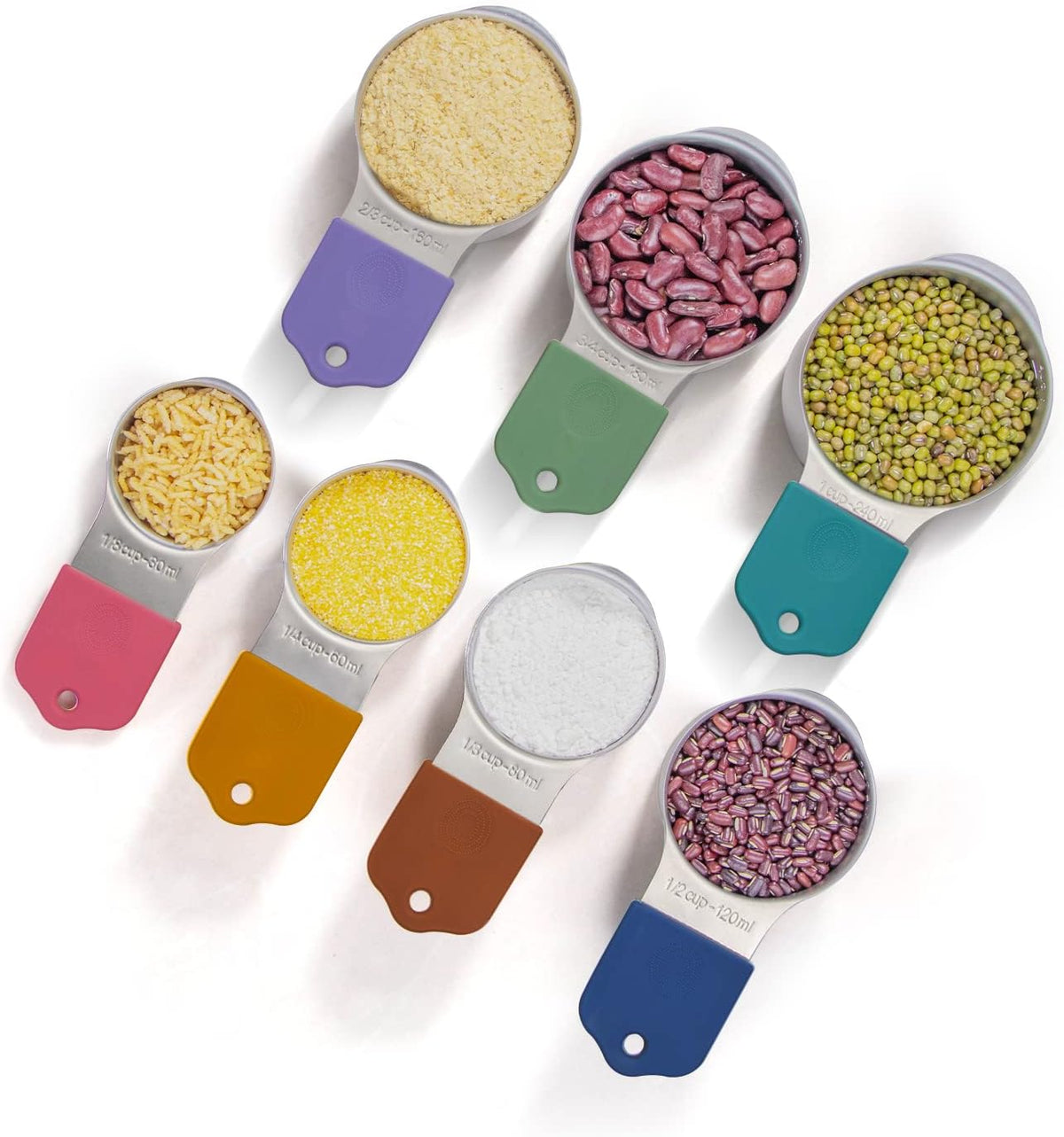 Magnetic Measuring Cups Set, 7 Pieces 18/8 Stainless Steel Stackable Nesting Heavy Duty Measuring Cups, kitchen Tools, Perfect for Dry and Liquid Ingredients, Dishwasher Safe (Muticolour, 7 set)
