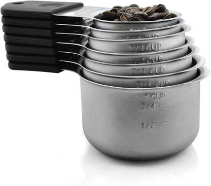 Magnetic Measuring Cups Set, 7 Pieces 18/8 Stainless Steel Stackable Nesting Heavy Duty Measuring Cups, kitchen Tools, Perfect for Dry and Liquid Ingredients, Dishwasher Safe (Muticolour, 7 set)