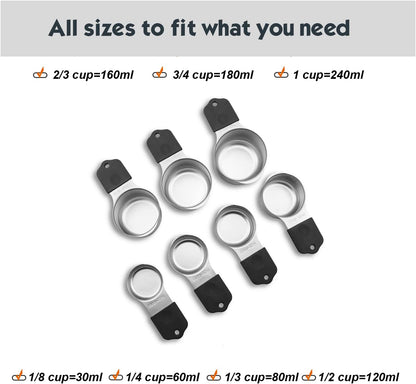 Magnetic Measuring Cups Set, 7 Pieces 18/8 Stainless Steel Stackable Nesting Heavy Duty Measuring Cups, kitchen Tools, Perfect for Dry and Liquid Ingredients, Dishwasher Safe (Muticolour, 7 set)