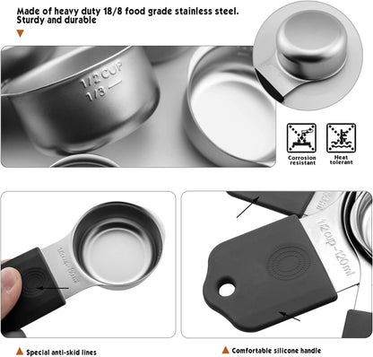 Magnetic Measuring Cups Set, 7 Pieces 18/8 Stainless Steel Stackable Nesting Heavy Duty Measuring Cups, kitchen Tools, Perfect for Dry and Liquid Ingredients, Dishwasher Safe (Muticolour, 7 set)