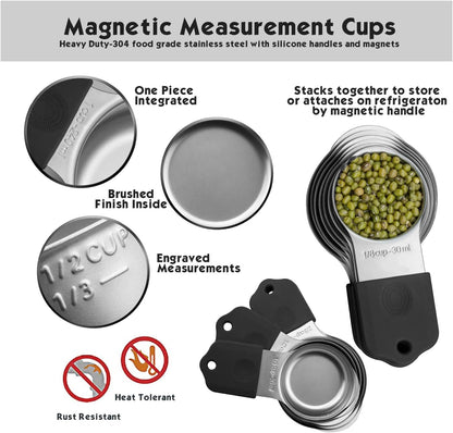 Magnetic Measuring Cups Set, 7 Pieces 18/8 Stainless Steel Stackable Nesting Heavy Duty Measuring Cups, kitchen Tools, Perfect for Dry and Liquid Ingredients, Dishwasher Safe (Muticolour, 7 set)
