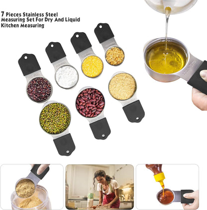 Magnetic Measuring Cups Set, 7 Pieces 18/8 Stainless Steel Stackable Nesting Heavy Duty Measuring Cups, kitchen Tools, Perfect for Dry and Liquid Ingredients, Dishwasher Safe (Muticolour, 7 set)