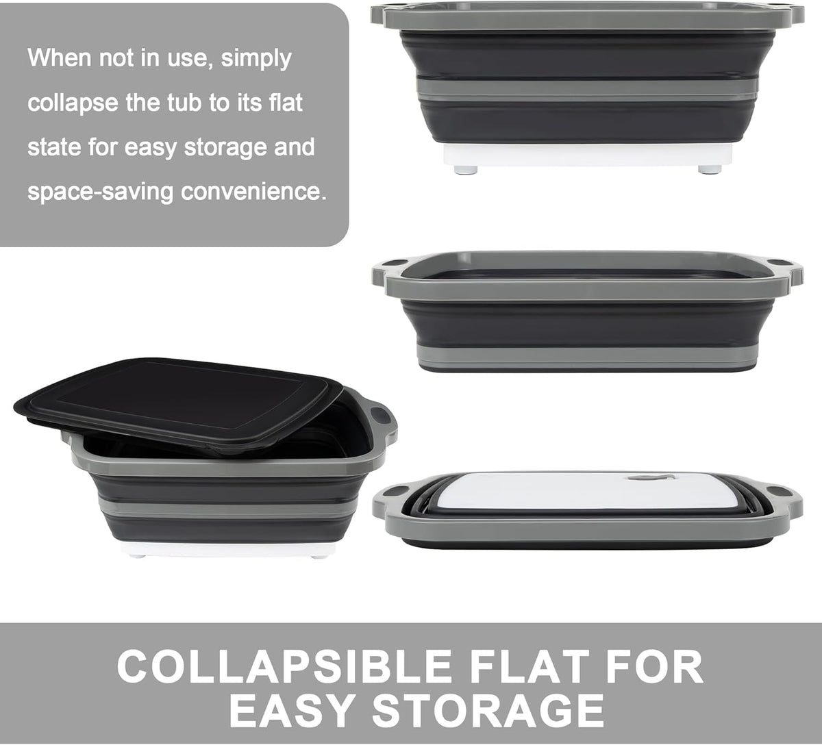 Collapsible Cutting Board with Container, Foldable Camping Sink with Colander, BBQ Prep Tub with Lid, Multifunction Dish Basin for Kitchen, Bowl, Vegetable and Fruit, 2.11 Gal/8L Storage Basket