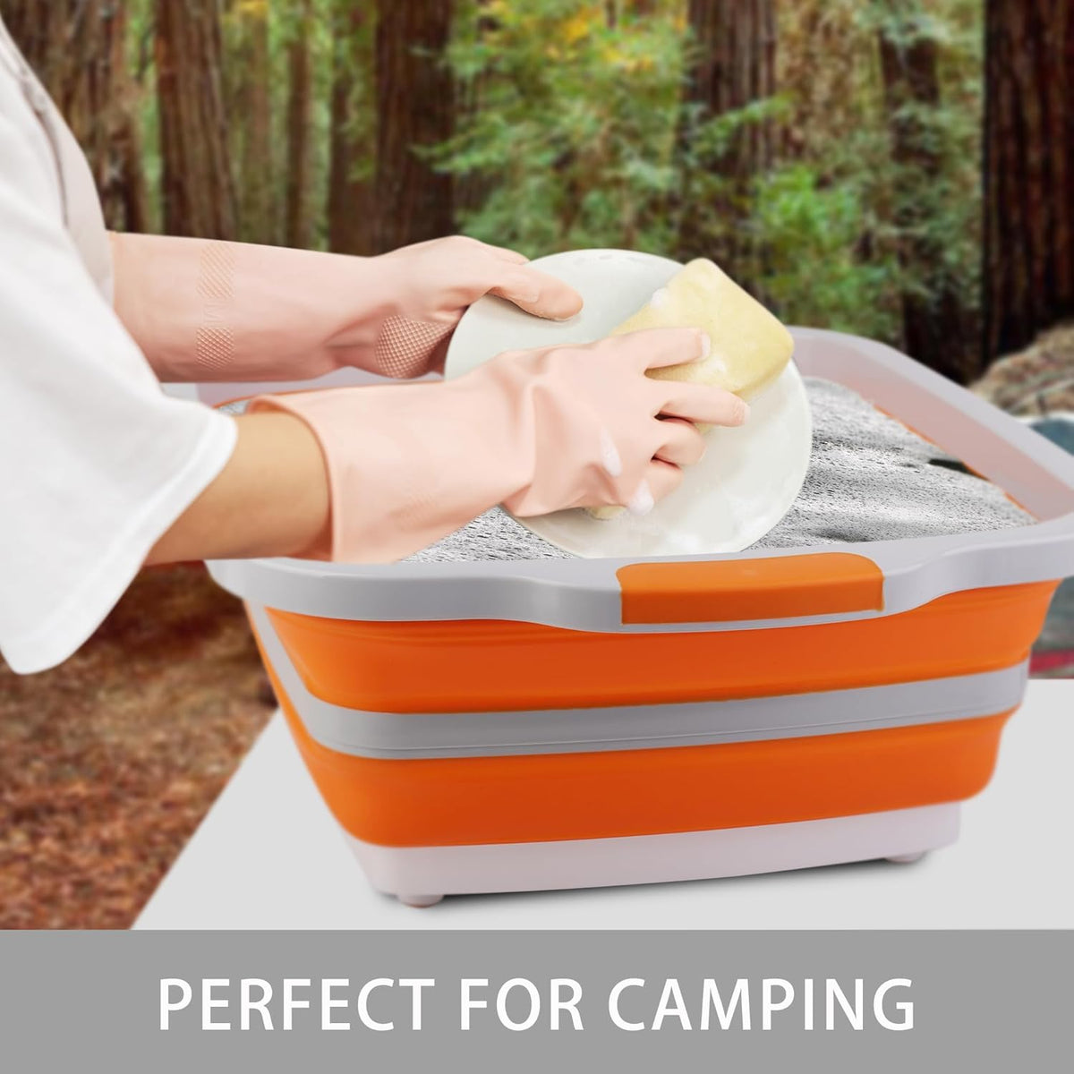 Collapsible Cutting Board with Container, Foldable Camping Sink with Colander, BBQ Prep Tub with Lid, Multifunction Dish Basin for Kitchen, Bowl, Vegetable and Fruit, 2.11 Gal/8L Storage Basket