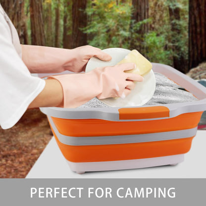 Collapsible Cutting Board with Container, Foldable Camping Sink with Colander, BBQ Prep Tub with Lid, Multifunction Dish Basin for Kitchen, Bowl, Vegetable and Fruit, 2.11 Gal/8L Storage Basket