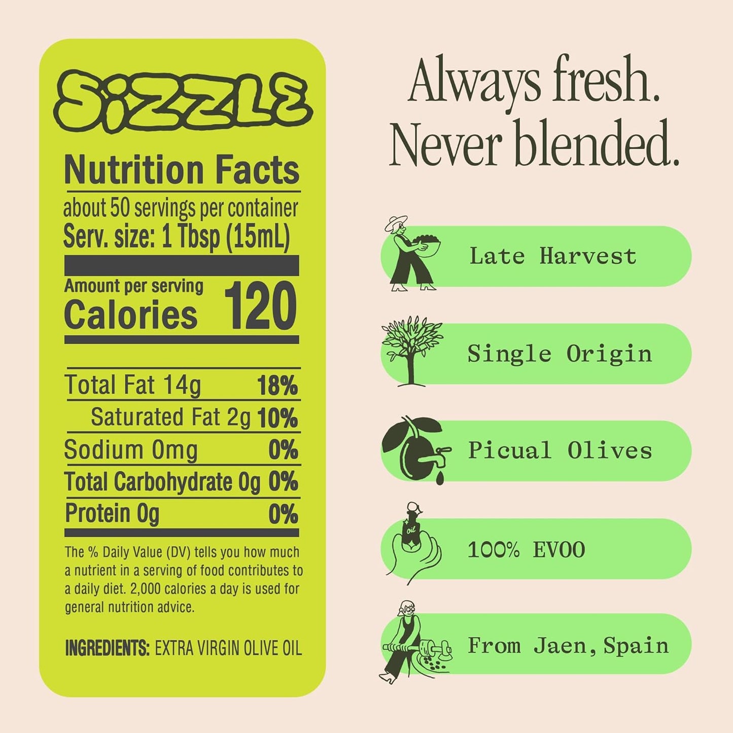 Sizzle Extra Virgin Olive Oil Spray, Cooking Oil, 5 Fl Oz | High Polyphenol Peak Harvest EVOO Cooking Oil in a Spray Bottle - Single Origin Olive Oils from Spain