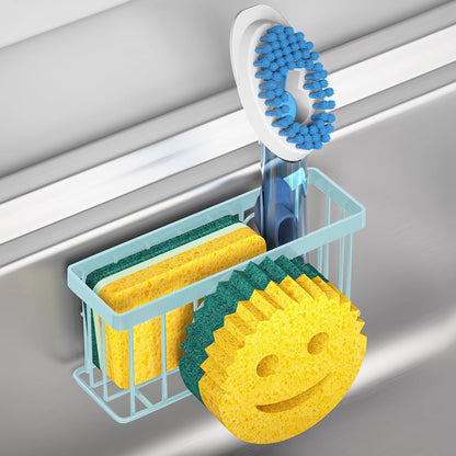 Sponge Holder Smiley Face, Sink Organizer with 2 Suction Cups/1 Adhesive Strips, Designed for Sponge, Soap, Dish Brush, Scrubber - Black