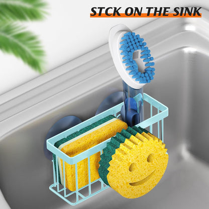 Sponge Holder Smiley Face, Sink Organizer with 2 Suction Cups/1 Adhesive Strips, Designed for Sponge, Soap, Dish Brush, Scrubber - Black