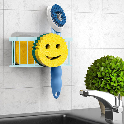 Sponge Holder Smiley Face, Sink Organizer with 2 Suction Cups/1 Adhesive Strips, Designed for Sponge, Soap, Dish Brush, Scrubber - Black