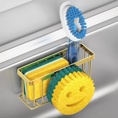 Sponge Holder Smiley Face, Sink Organizer with 2 Suction Cups/1 Adhesive Strips, Designed for Sponge, Soap, Dish Brush, Scrubber - Black
