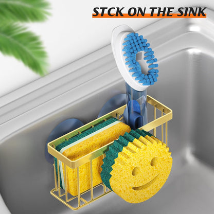 Sponge Holder Smiley Face, Sink Organizer with 2 Suction Cups/1 Adhesive Strips, Designed for Sponge, Soap, Dish Brush, Scrubber - Black