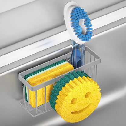 Sponge Holder Smiley Face, Sink Organizer with 2 Suction Cups/1 Adhesive Strips, Designed for Sponge, Soap, Dish Brush, Scrubber - Black