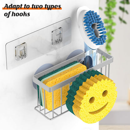 Sponge Holder Smiley Face, Sink Organizer with 2 Suction Cups/1 Adhesive Strips, Designed for Sponge, Soap, Dish Brush, Scrubber - Black