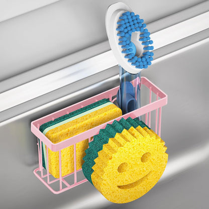 Sponge Holder Smiley Face, Sink Organizer with 2 Suction Cups/1 Adhesive Strips, Designed for Sponge, Soap, Dish Brush, Scrubber - Black