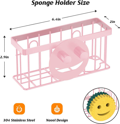Sponge Holder Smiley Face, Sink Organizer with 2 Suction Cups/1 Adhesive Strips, Designed for Sponge, Soap, Dish Brush, Scrubber - Black