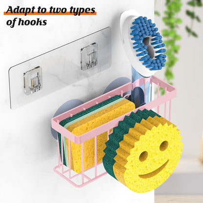 Sponge Holder Smiley Face, Sink Organizer with 2 Suction Cups/1 Adhesive Strips, Designed for Sponge, Soap, Dish Brush, Scrubber - Black