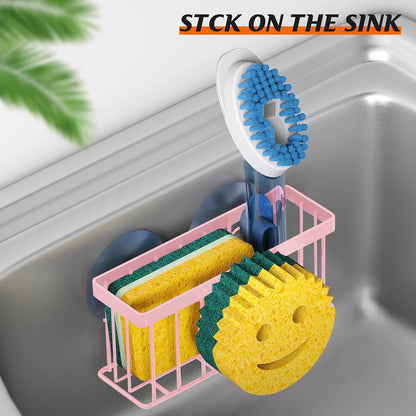 Sponge Holder Smiley Face, Sink Organizer with 2 Suction Cups/1 Adhesive Strips, Designed for Sponge, Soap, Dish Brush, Scrubber - Black