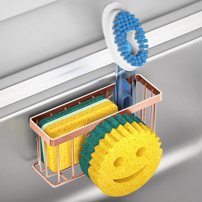 Sponge Holder Smiley Face, Sink Organizer with 2 Suction Cups/1 Adhesive Strips, Designed for Sponge, Soap, Dish Brush, Scrubber - Black