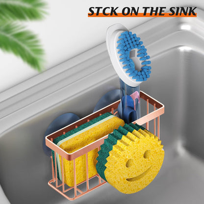 Sponge Holder Smiley Face, Sink Organizer with 2 Suction Cups/1 Adhesive Strips, Designed for Sponge, Soap, Dish Brush, Scrubber - Black